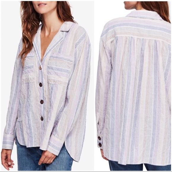 Free People Tops - •FREE PEOPLE• High Tide Stripe Button Down Shirt